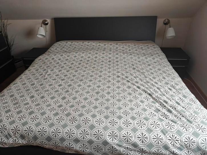 Slaapkamer, donkergrijs, Huis en Inrichting, Slaapkamer | Bedden, Zo goed als nieuw, Tweepersoons, 180 cm, 220 cm, Hout, Grijs