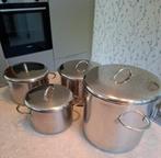 Kookpotten inox 18/10, set 4 stuks, Zwitsers merk NSN,, Huis en Inrichting, Inox, Gebruikt, Keramische plaat, Ophalen