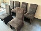 6 eettafel stoelen fluweel / alcanta met wieltjes, Huis en Inrichting, Stoelen, Ophalen, Gebruikt, Zwart, Vijf, Zes of meer stoelen