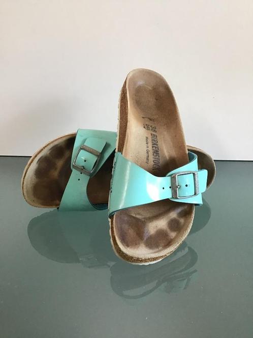 Gratis Verzenden | Birkenstock turkooizen slippers 38, Kleding | Dames, Schoenen, Zo goed als nieuw, Slippers, Blauw, Verzenden