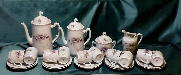 Antiek porseleinen koffieservies/theeservies 24-delig, Antiek en Kunst, Antiek | Servies compleet, Ophalen of Verzenden