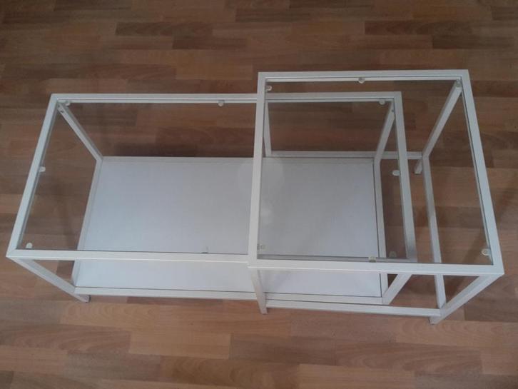 Salontafel, set met 2 delen, staal en gehard glas, als nieuw, Huis en Inrichting, Tafels | Salontafels, Zo goed als nieuw, Minder dan 50 cm