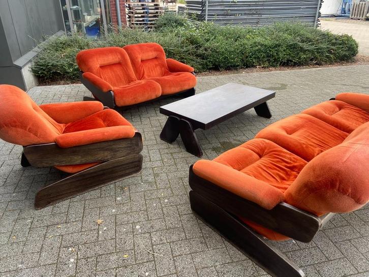 Salon Vintage 70's 3+2+1 zit & salontafel, Antiek en Kunst, Antiek | Meubels | Stoelen en Sofa's, Ophalen of Verzenden