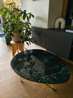 Table basse design en marbre vert avec pieds dorés 80x100cm, Moins de 50 cm, Comme neuf, Enlèvement, 50 à 100 cm