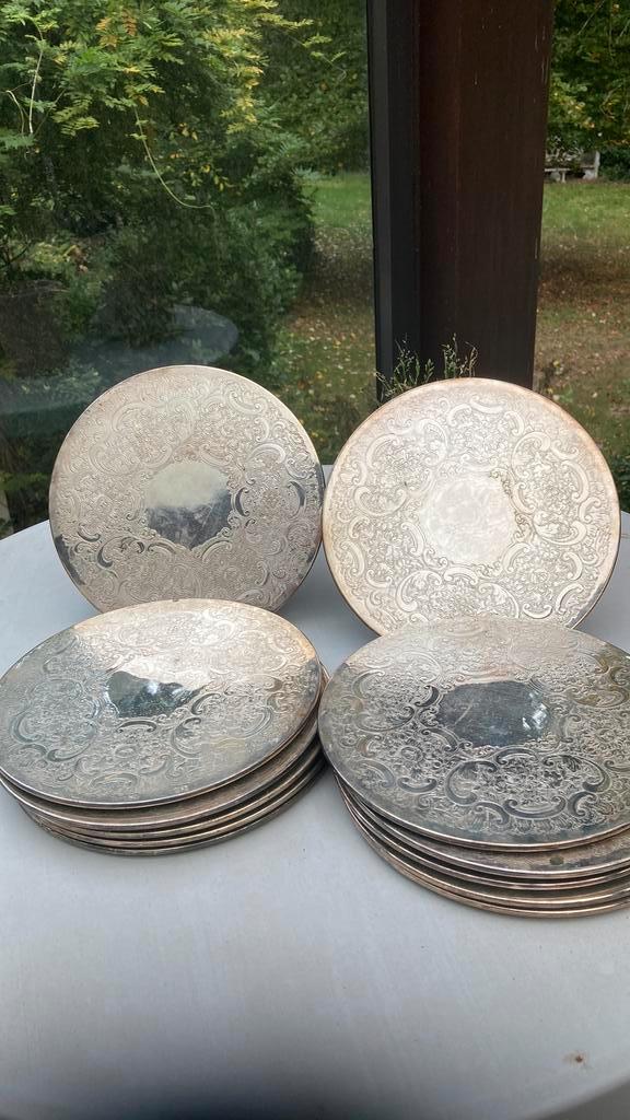 Onderzetters, verzilverd, doorsnee 23 cm, Huis en Inrichting, Woonaccessoires | Stolpen, Gebruikt, Ophalen