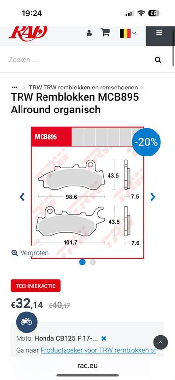 Cb125f 2017. Remblokken beschikbaar voor biedingen