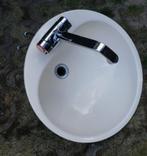 vintage beige lavabo en mengkraan, Huis en Inrichting, Ophalen, Gebruikt, Minder dan 50 cm, Wasbak of Wastafel