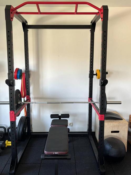 Power rack 900, fitness bench, gewichten, barbell, ab mat, Sport en Fitness, Fitnessmaterialen, Zo goed als nieuw, Ophalen
