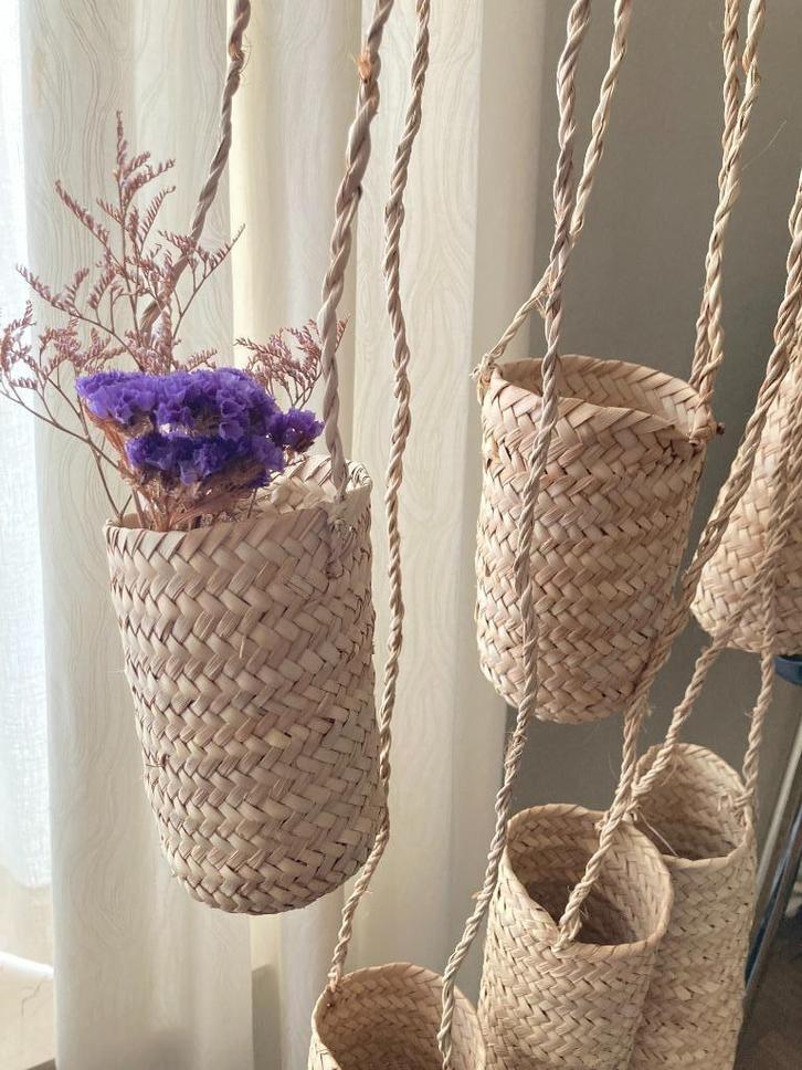 Mandjes Marokko geweven in dadelpalmblad, Tuin en Terras, Bloempotten, Nieuw, Overige materialen, Binnen, Balkon, Tuin, Ophalen