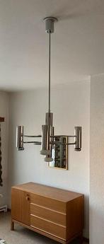 Vintage hanglamp kroonluchter Gaetano Sciolari SA Boulanger, Huis en Inrichting, Ophalen, Gebruikt, Glas, Vintage midcentury Hollywood regency chroom retro