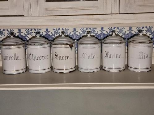 6 Pots à épices en émail, Antiek en Kunst, Antiek | Email, Ophalen