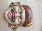 Masker hoofd antiek oud polychroom hout, Antiek en Kunst, Ophalen