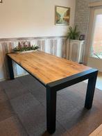 Massieve eikenhouten eettafel met metalen onderstel, 200 cm of meer, 50 tot 100 cm, Nieuw, Industrieel