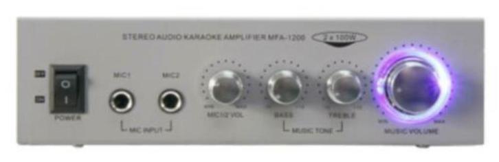 Stereo karaoke versterker 2 x 50 Watt Zilver 003-B, Audio, Tv en Foto, Karaoke-apparatuur, Nieuw, Ophalen of Verzenden