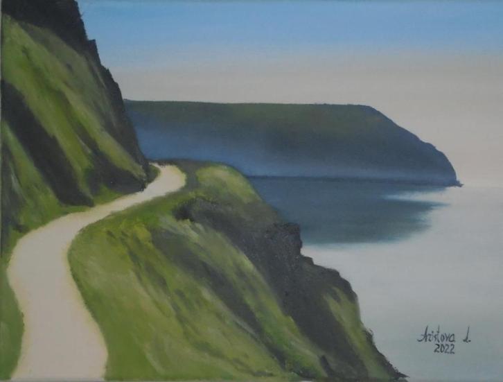 klein olieschilderij Engeland wandelroute (30x40 cm), Antiek en Kunst, Kunst | Schilderijen | Klassiek, Ophalen of Verzenden
