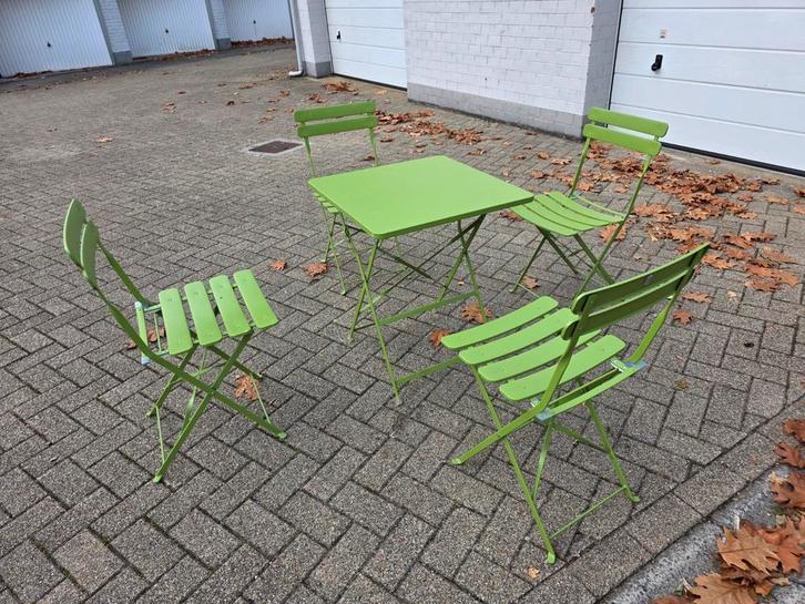 Groene Aluminium Tuinset Klapbaar, Tuin en Terras, Tuinsets en Loungesets, Gebruikt, Tuinset, Aluminium, 4 zitplaatsen, Ophalen