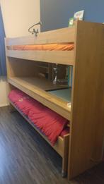 Houten stapelbed met bureau, Ophalen, 210 cm, Tweepersoons, 100 cm
