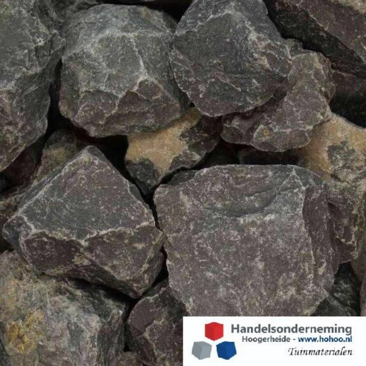 Basalt breuksteen donker antraciet zwarte rotsen schanskorf, Tuin en Terras, Grind, Keien en Split, Nieuw, Kei, Antraciet, Basalt