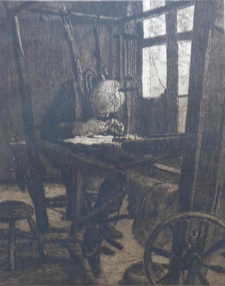 FRANCOIS PYCKE / VIEUX TISSERAND / ZW-W ETS / 61x45cm / SIG, Antiquités & Art, Art | Eaux-fortes & Gravures, Enlèvement ou Envoi