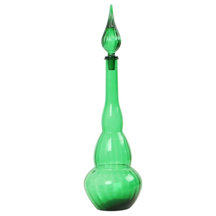 Enorme Groene Glazen Karaf Genie Bottle Empoli Italy 63cm, Antiquités & Art, Antiquités | Verre & Cristal, Enlèvement ou Envoi