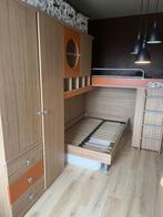 bed 1m 20 en hoogte slaper, kast en bureau, 120 cm, Bruin, Zo goed als nieuw, Hout