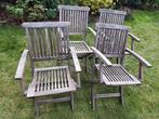 4 magnifiques fauteuils de jardin (teck) avec accoudoirs, Tuin en Terras, Tuinstoelen, Ophalen, Gebruikt, Hout