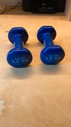 Decathlon 2 kg kleur donker blauw, Sport en Fitness, Fitnessmaterialen, Ophalen, Zo goed als nieuw, Rug, Halterset