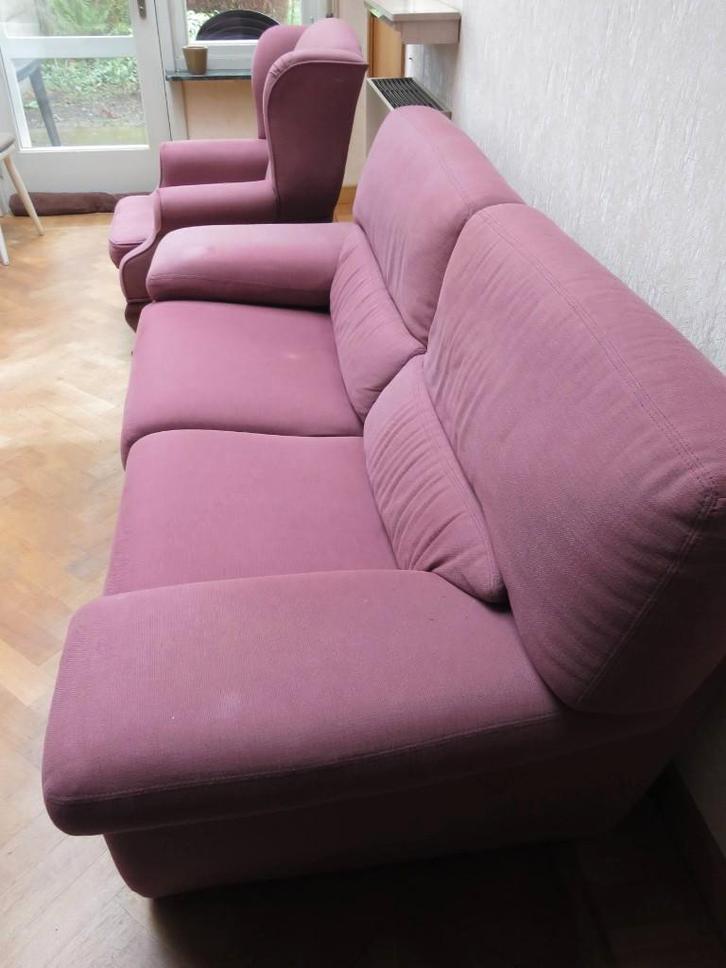 zetel en sofa, Huis en Inrichting, Zetels | Zetels, Gebruikt, 200 tot 250 cm, 75 tot 100 cm, Hout, Stof, Ophalen