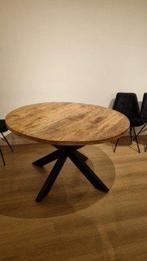 Ronde houten eettafel - d130cm- zwarte matrix voet, Huis en Inrichting, Ophalen