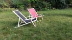 Compact! Twee goed doordachte ligstoelen die plat kunnen wor, Tuin en Terras, Ligbedden, Ophalen, Gebruikt, Hout, Verstelbaar