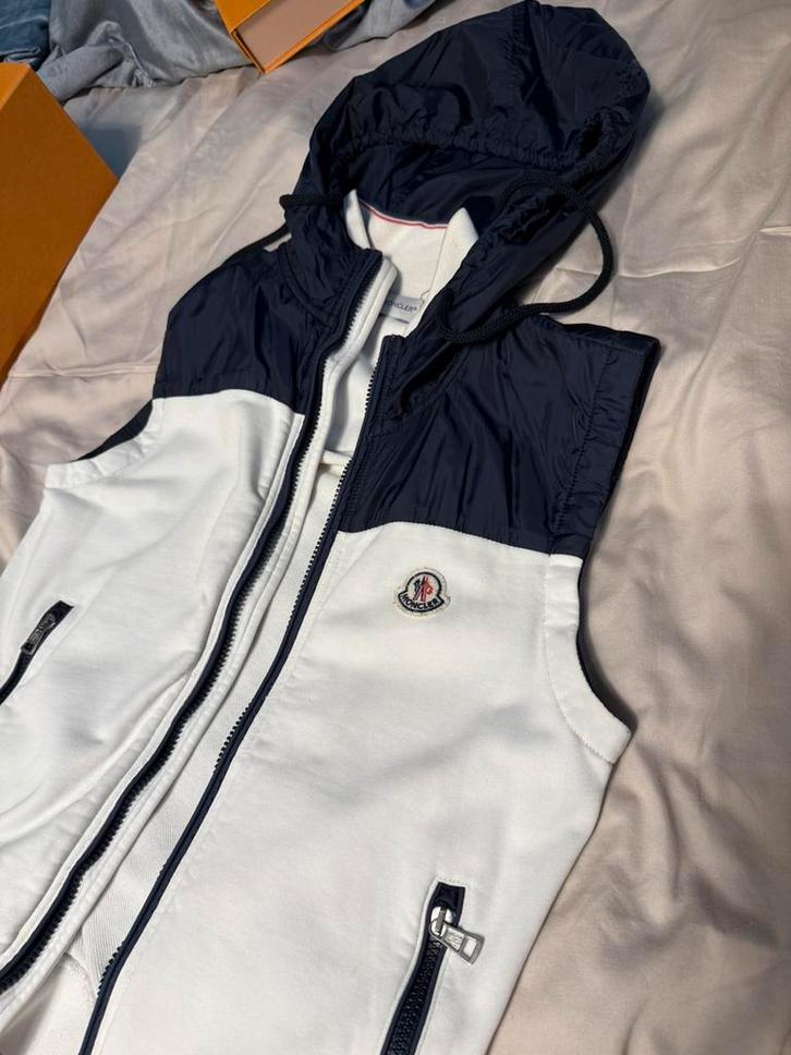 Moncler Maglia gilet - Wit/Marineblauw - Maat S - Origineel, Kleding | Heren, Bodywarmers, Zo goed als nieuw, Maat 46 (S) of kleiner