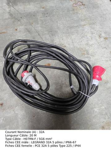 H07RN-F 63A- en 32A-kabels (5G16, 5G10 en 5G6) + CEE plug beschikbaar voor biedingen