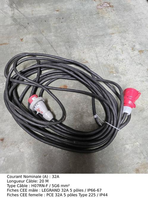 H07RN-F 63A- en 32A-kabels (5G16, 5G10 en 5G6) + CEE plug, Doe-het-zelf en Bouw, Elektriciteit en Kabels, Gebruikt, Kabel of Snoer