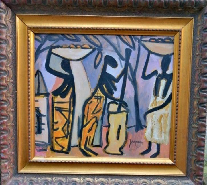 F Jespers "" African scene "" olieverf op paneel, Antiek en Kunst, Kunst | Schilderijen | Modern, Verzenden