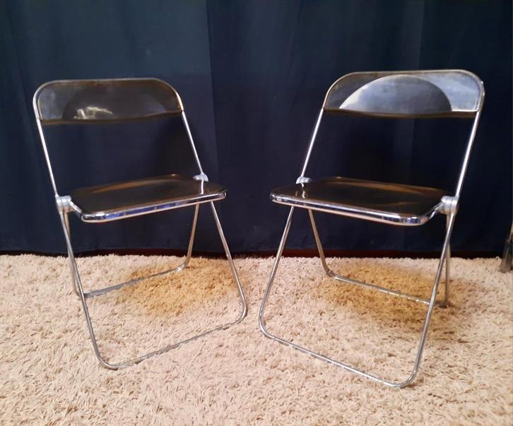 Plia stoel 2X Anonima Castelli - Giancarlo Piretti, Huis en Inrichting, Stoelen, Gebruikt, Twee, Metaal, Bruin, Ophalen