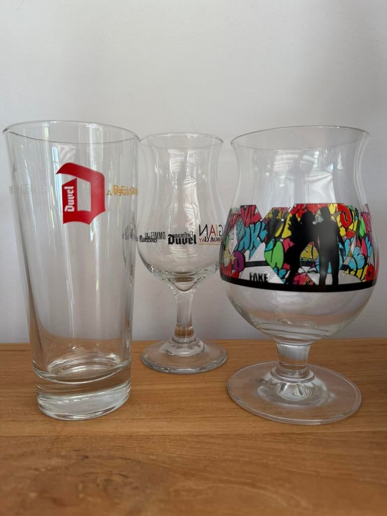 Duvel drie usa glazen, Ophalen of Verzenden, Zo goed als nieuw