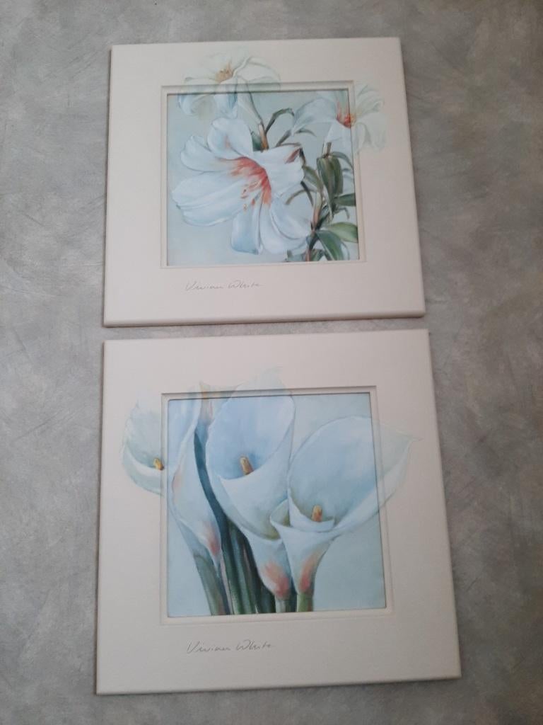 2 schilderijen stilleven met lelie en hyacint,gehandtekend, Ophalen