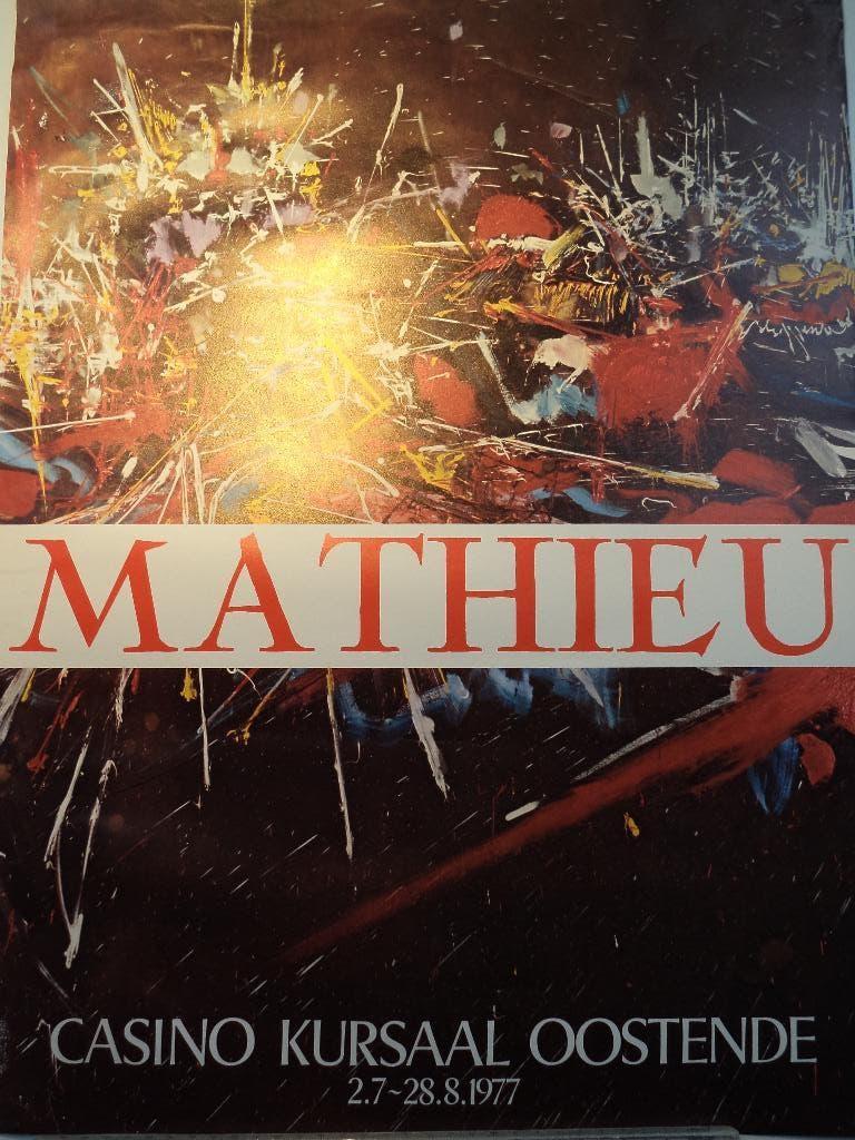 1977 affiche litho Georges MATHIEU expo Oostende abstract, Ophalen of Verzenden