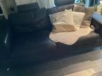 Donkerbruine lederen zetel met hoofdsteunen, Ophalen, Gebruikt, Driepersoons, Rechte bank