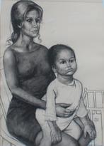 Vic Quiénen (1918-1983): Moeder en kind 1978 (74 x 94 cm), Antiek en Kunst, Ophalen