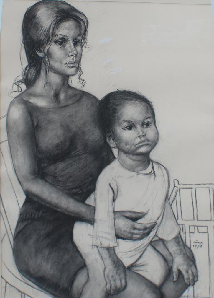 Vic Quiénen (1918-1983): Moeder en kind 1978 (74 x 94 cm), Antiek en Kunst, Kunst | Schilderijen | Klassiek, Ophalen