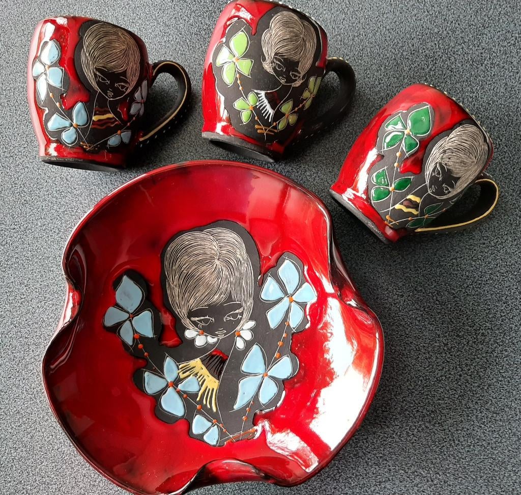 San Marino vintage italie graffito keramiek 4 stuks, Ophalen of Verzenden