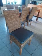 Set van 6 Luxe Teak Eetkamerstoelen met Rotan Zitting & Rug, Huis en Inrichting, Stoelen, Ophalen, Bruin, Hout, Vijf, Zes of meer stoelen