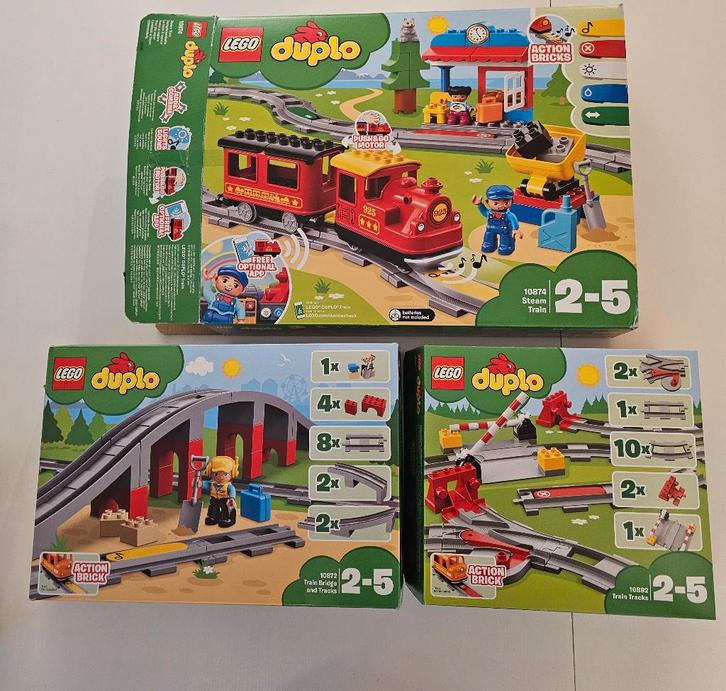 LEGO DUPLO Treinset 10874 + uitbreidingen 10872 en 10882, Kinderen en Baby's, Speelgoed | Duplo en Lego, Zo goed als nieuw, Duplo