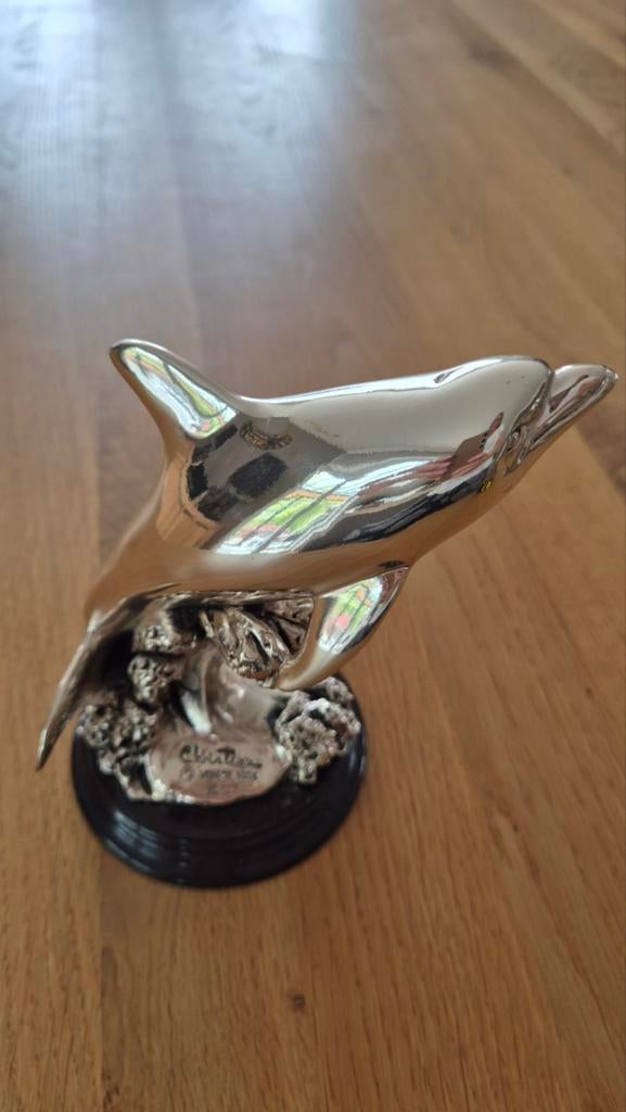 Statue décorative dauphin en metal argenté 17 cm, Antiquités & Art, Enlèvement, Argent