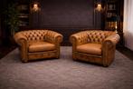 Prachtige Chesterfield fauteuils van echt leer, Ophalen, Gebruikt, Leer