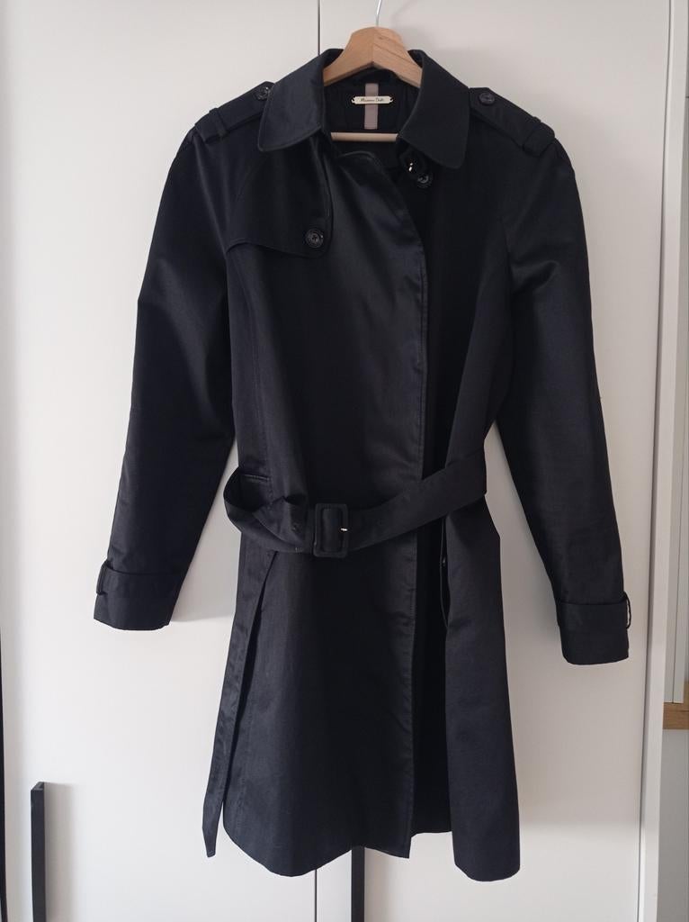 Korte zwarte trenchcoat Massimo Dutti in katoen, Ophalen