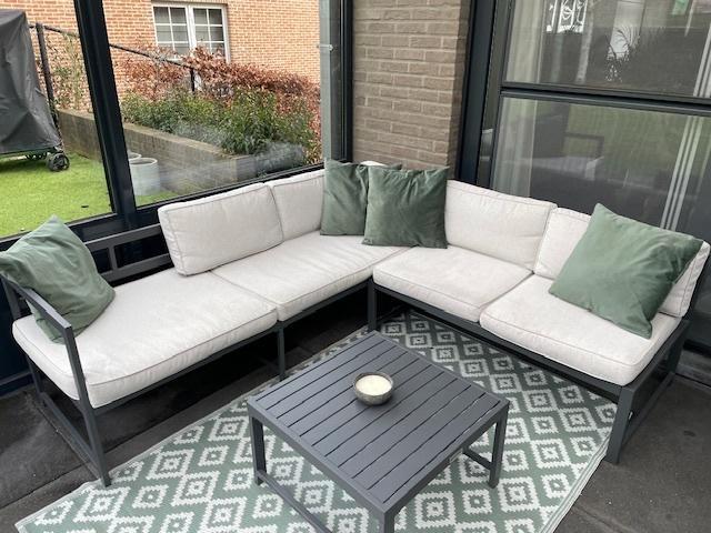 loungeset, Tuin en Terras, Tuinsets en Loungesets, Gebruikt, Loungeset, Aluminium, 6 zitplaatsen, Bank, Bijzettafel, Ophalen