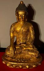 Rare Grand Bouddha Bronze Doré Signé du Tibet, Antiquités & Art, Enlèvement ou Envoi
