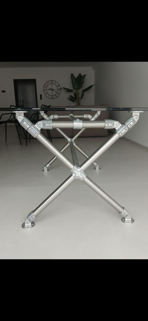 Table 180/90cm, verre/inox de chez Oburo. 4367 Crisnée, Maison & Meubles, Enlèvement, Verre